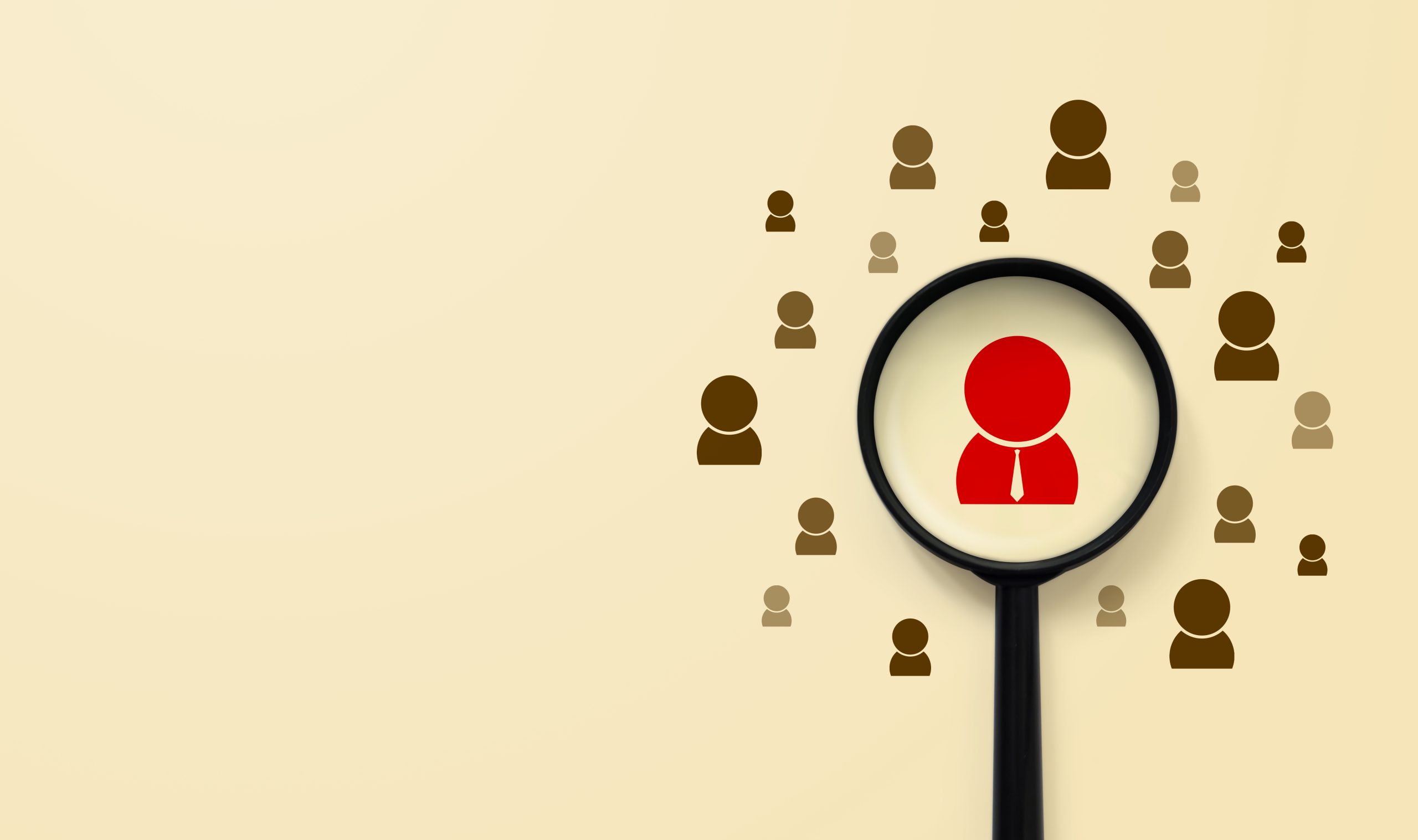 Human resources management and recruitment concept. Magnifying glass is searching for the human icon